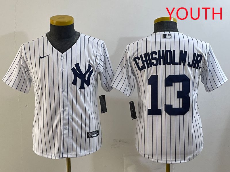 Youth New York Yankees 13 Chisholm jr White Stripe Game 2025 Nike MLB Jersey style 1